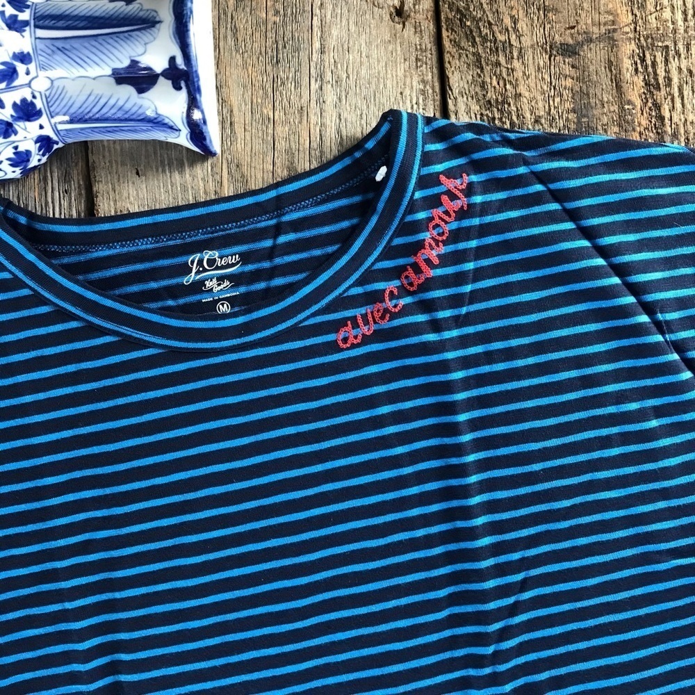 J. Crew Blue Stripe Avec Amour Boxy Tee Size Medium